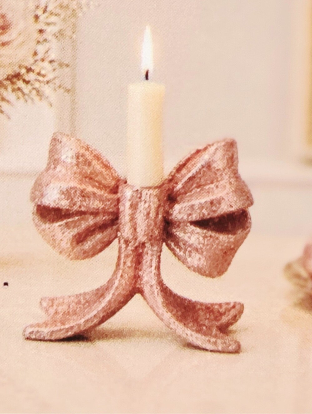 At Home Glitter Bow Candle Holder- Pink